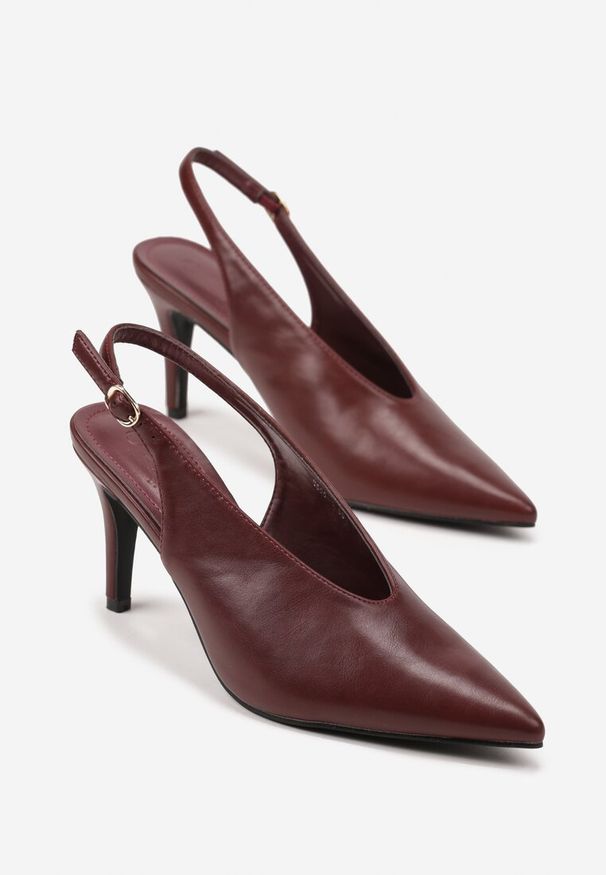 Renee - Bordowe Sandały Slingback na Obcasie Typu Szpilka Latira. Okazja: na studniówkę, na ślub cywilny, na imprezę, na randkę, na wesele. Zapięcie: pasek. Kolor: czerwony. Obcas: na obcasie. Styl: elegancki. Wysokość obcasa: średni