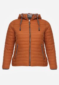Born2be - Pomarańczowa Dwustronna Kurtka Pikowana z Kapturem Zidila. Okazja: na spacer, na co dzień. Typ kołnierza: kaptur. Kolekcja: plus size. Kolor: pomarańczowy. Materiał: jeans. Wzór: geometria. Styl: casual, sportowy #2