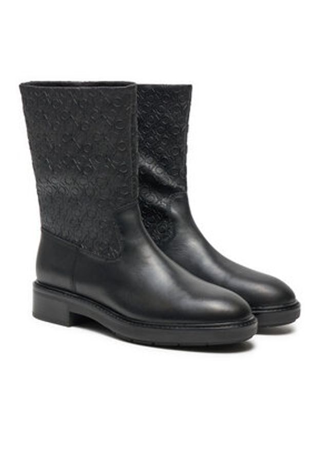 Calvin Klein Botki Flat Ankle Boot Mono Mix HW0HW02195 Czarny. Kolor: czarny. Materiał: skóra