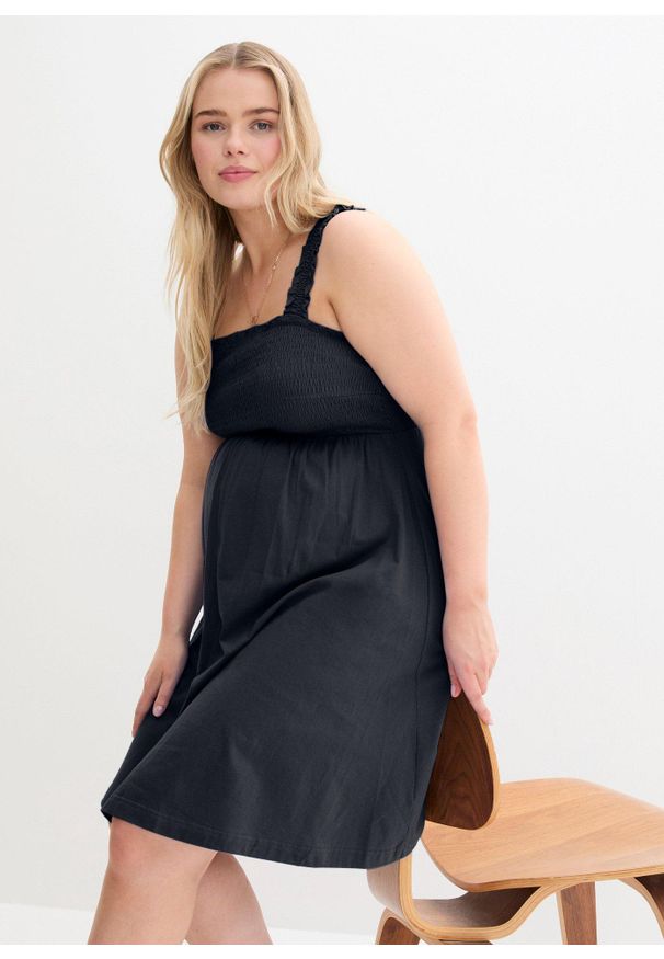 bonprix - Sukienka ciążowa z bawełny organicznej (2 szt.). Kolekcja: moda ciążowa. Kolor: niebieski. Materiał: bawełna. Długość rękawa: na ramiączkach. Długość: mini