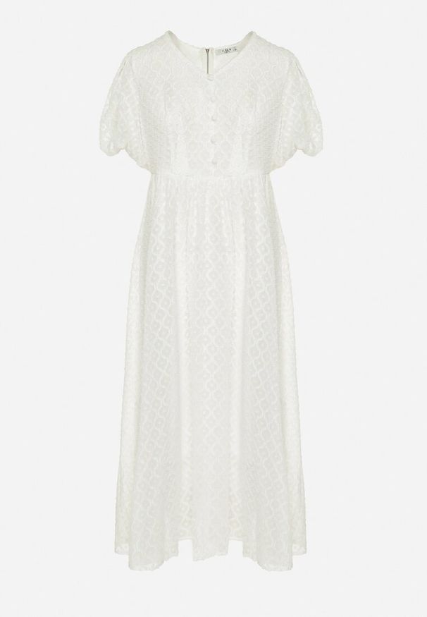 Born2be - Biała Haftowana Sukienka Taliowana Maxi Indiria. Kolor: biały. Materiał: tkanina, materiał. Długość rękawa: krótki rękaw. Wzór: haft. Długość: maxi