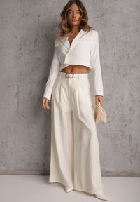 Renee - Białe Garniturowe Spodnie Szerokie z Wiskozy z Paskiem Moun. Kolor: biały. Materiał: wiskoza. Styl: elegancki #4