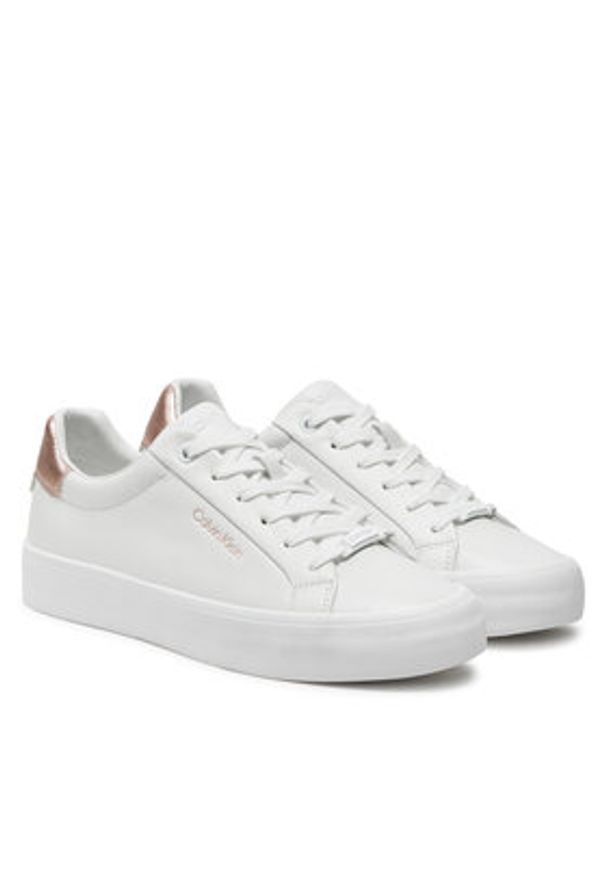 Calvin Klein Sneakersy Vulc Lace Up Saff Fox W/Met Bt HW0HW02104 Biały. Kolor: biały. Materiał: skóra