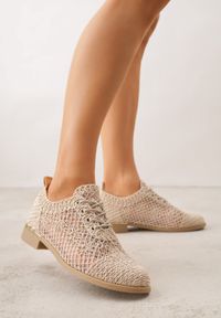 Born2be - Ciemnobeżowe Ażurowe Półbuty z Metaliczną Wstawką Homonis. Okazja: na co dzień. Kolor: beżowy. Wzór: ażurowy. Styl: casual, elegancki #1
