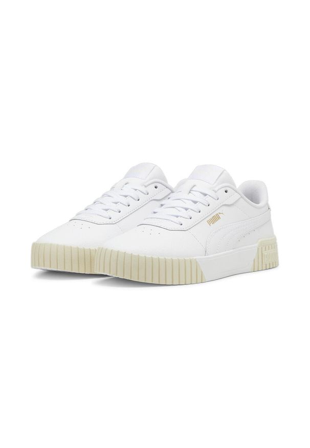 Puma - Damskie sneakersy Carina 2.0 PUMA White Gold Alpine Snow. Okazja: na plażę. Kolor: żółty, biały, wielokolorowy. Sezon: lato. Sport: tenis