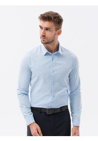 Ombre Clothing - Bawełniana koszula męska z tkaniny w stylu Oxford SLIM FIT - błękitna V8. Kolor: niebieski. Materiał: tkanina, bawełna