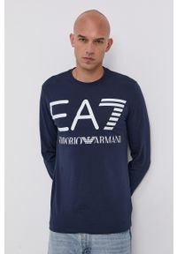 EA7 Emporio Armani - Longsleeve. Okazja: na co dzień. Kolor: niebieski. Długość rękawa: długi rękaw. Wzór: nadruk. Styl: casual #1