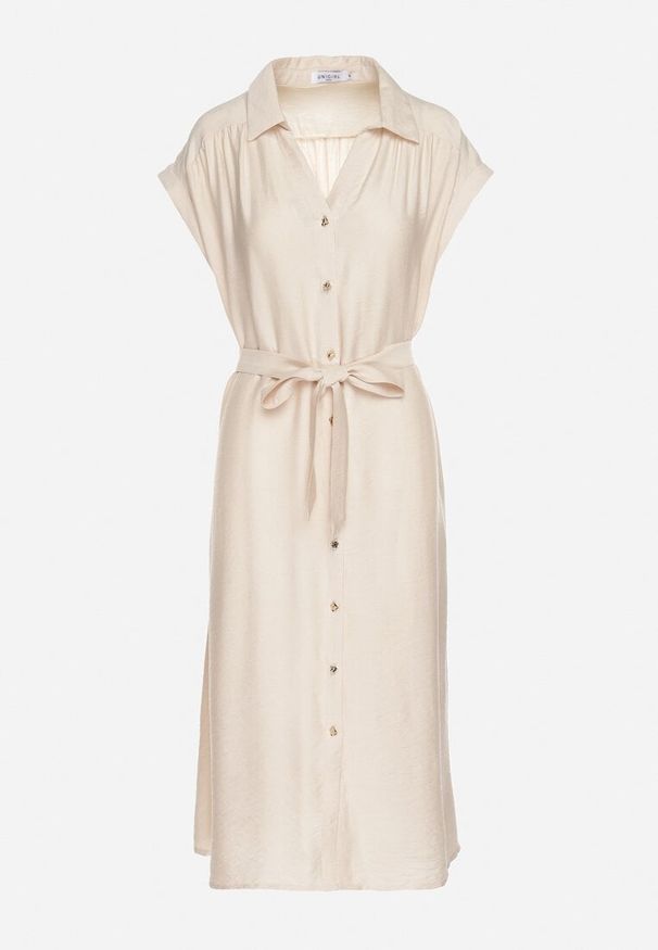 Born2be - Beżowa Wiskozowa Sukienka Koszulowa z Paskiem Rinaruna. Okazja: na co dzień. Kolor: beżowy. Materiał: wiskoza. Typ sukienki: koszulowe. Styl: casual, elegancki