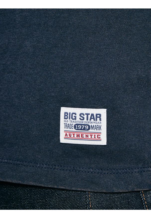 Big-Star - Koszulka męska z nadrukiem granatowa Teller 403. Okazja: na co dzień. Kolor: niebieski. Materiał: jeans, żakard, dzianina. Wzór: nadruk. Styl: klasyczny, vintage, casual