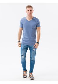 Ombre Clothing - T-shirt męski bawełniany BASIC S1369 - niebieski - XXL. Typ kołnierza: dekolt w serek. Kolor: niebieski. Materiał: bawełna. Długość: krótkie. Styl: klasyczny