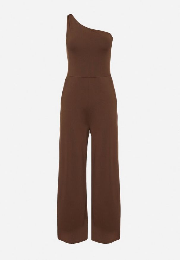 Born2be - Brązowy Asymetryczny Kombinezon na Jedno Ramię z Kieszeniami Efriele. Okazja: na co dzień, na randkę. Kolor: brązowy. Styl: casual