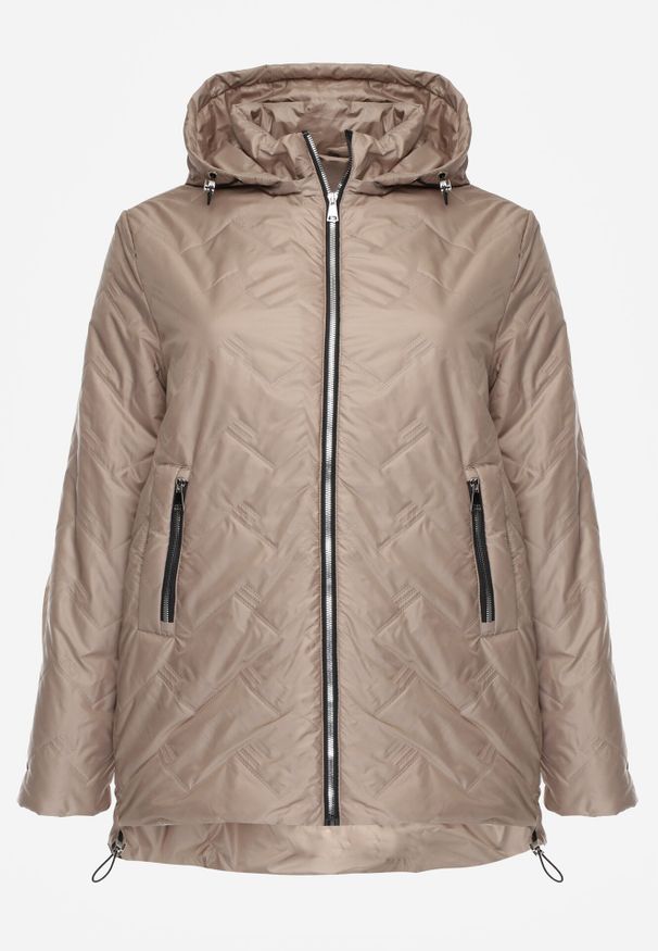 Born2be - Ciemnobeżowa Przejściowa Pikowana Kurtka z Odpinanym Kapturem Nevistta. Okazja: na spacer, na co dzień, do pracy. Kolekcja: plus size. Kolor: beżowy. Materiał: poliester, jeans. Styl: casual, elegancki