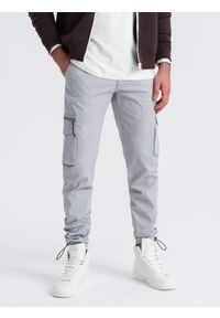 Ombre Clothing - Męskie spodnie STRAIGHT LEG cargo z trójkątnym pinem na kieszeni – szare V3 OM-PACG-0196 - XXL. Okazja: na co dzień. Kolor: szary. Materiał: bawełna, materiał, elastan. Wzór: gładki. Styl: elegancki, casual