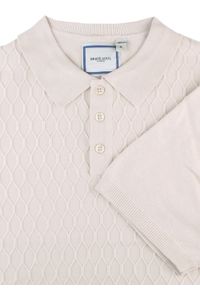 Dzianinowa, Męska Koszulka Polo - Brave Soul - Ecru. Okazja: na co dzień. Typ kołnierza: polo. Materiał: poliamid, wiskoza. Sezon: lato, wiosna. Styl: casual #3