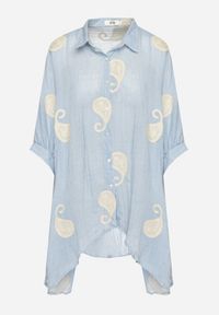 Born2be - Niebieska Bawełniana Koszula o Kroju Nietoperza z Haftami Lilariela. Okazja: na co dzień. Kolor: niebieski. Materiał: bawełna. Wzór: haft. Styl: elegancki, casual #4