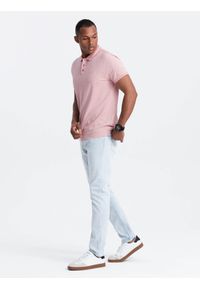 Ombre Clothing - Melanżowa koszulka męska polo z kołnierzykiem w paski – różowa V2. Okazja: na co dzień. Typ kołnierza: polo. Kolor: różowy. Materiał: bawełna. Wzór: melanż, paski. Styl: sportowy, casual #10