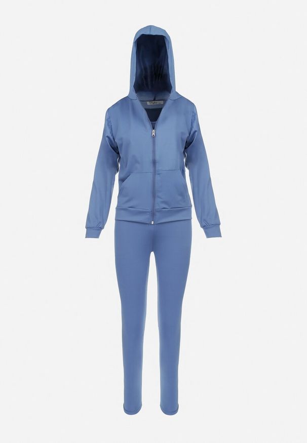 Born2be - Niebieski 3-częściowy Komplet Sportowy Bluza Legginsy i Top Fika. Kolor: niebieski. Sport: turystyka piesza