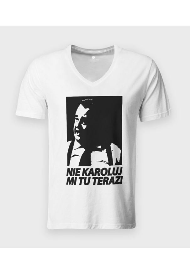 MegaKoszulki - Koszulka męska v-neck Nie Karoluj mi tu. Materiał: skóra, bawełna, materiał. Styl: klasyczny