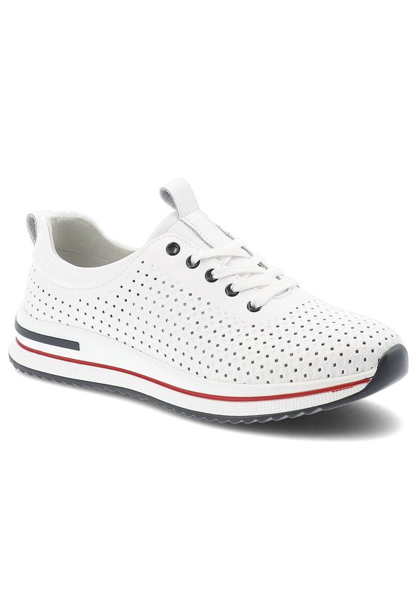 Półbuty damskie S.Barski, sportowe ze skóry naturalnej perforowana cholewka sznurowane lekka amortyzująca podeszwa, białe, LR61-7072. Kolor: biały. Materiał: skóra. Szerokość cholewki: normalna