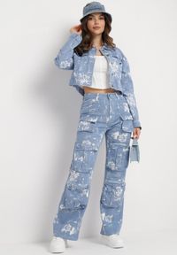 Born2be - Niebieska Kurtka Jeansowa z Efektem Sprania o Krótkim Fasonie Anafia. Kolor: niebieski. Materiał: jeans. Długość: krótkie. Wzór: aplikacja #2
