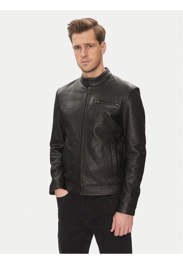 Serge Pariente Kurtka skórzana RETRO Czarny Slim Fit. Kolor: czarny. Materiał: skóra. Styl: retro