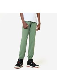 DOMYOS - Spodnie dresowe dla dzieci. Kolekcja: plus size. Kolor: zielony. Materiał: dresówka. Sport: joga i pilates #1