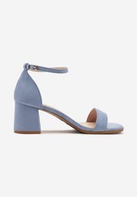 Born2be - Niebieskie Sandały Vices na Obcasie w Klasycznym Stylu Sarmeira. Okazja: na co dzień. Zapięcie: sprzączka. Kolor: niebieski. Materiał: jeans. Wzór: kwiaty. Obcas: na obcasie. Styl: klasyczny. Wysokość obcasa: średni #4