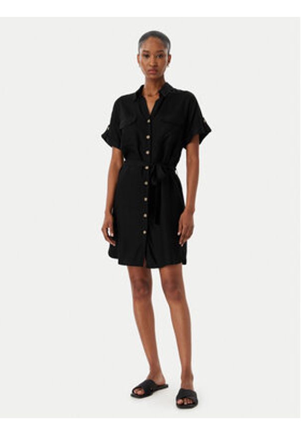 Vero Moda Sukienka koszulowa Bumpy 10325828 Czarny Regular Fit. Kolor: czarny. Materiał: wiskoza. Typ sukienki: koszulowe