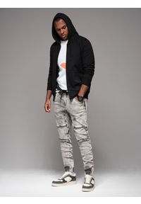 Ombre Clothing - Męskie jeansowe spodnie joggery z przetarciami i zamkami – szare V4. Kolor: szary. Materiał: jeans. Styl: retro, klasyczny, rockowy #4