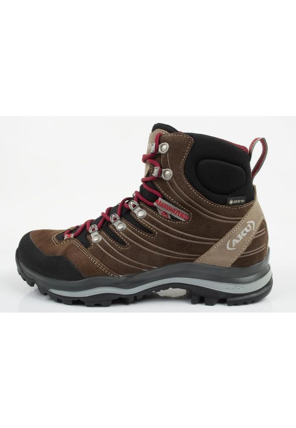 Buty sportowe trekkingowe damskie Aku Alterra Gore-tex skóra wysokie. Kolor: wielokolorowy, czarny, brązowy. Materiał: skóra. Styl: sportowy