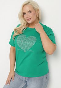 Born2be - Ciemnozielony Bawełniany T-shirt z Ozdobnym Nadrukiem i Napisem Ilenira. Kolekcja: plus size. Kolor: zielony. Materiał: bawełna. Wzór: napisy, nadruk #3