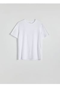 Reserved - T-shirt regular z tkaniny bamusowej - biały. Kolor: biały. Materiał: tkanina