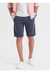 Ombre Clothing - Męskie krótkie spodenki na gumce ze strukturalnej dzianiny – granatowe V1. Okazja: na co dzień. Kolor: niebieski. Materiał: dzianina. Długość: krótkie. Styl: klasyczny, casual #9