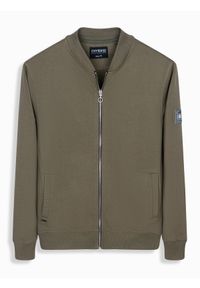 Ombre Clothing - Bawełniana rozpinana bluza męska dresowa bomberka – khaki V1 - Rozmiar: XL. Okazja: na co dzień. Kolor: brązowy. Materiał: dresówka, bawełna. Wzór: aplikacja. Styl: sportowy, casual, elegancki #8