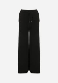 Born2be - Czarne Dzianinowe Spodnie o Szerokim Kroju ze Sznurkami Melatusa. Okazja: na co dzień. Stan: podwyższony. Kolor: czarny. Materiał: dzianina. Styl: klasyczny, casual, elegancki #2