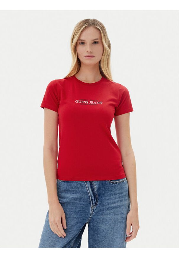 Guess Jeans T-Shirt W5RI4 2K8HM0 Czerwony Regular Fit. Kolor: czerwony. Materiał: bawełna
