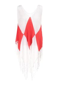 Born2be - Biało-Czerwona Tunika Nyssaia. Okazja: na plażę. Kolor: biały. Długość rękawa: bez rękawów. Wzór: ażurowy, aplikacja, kolorowy #4