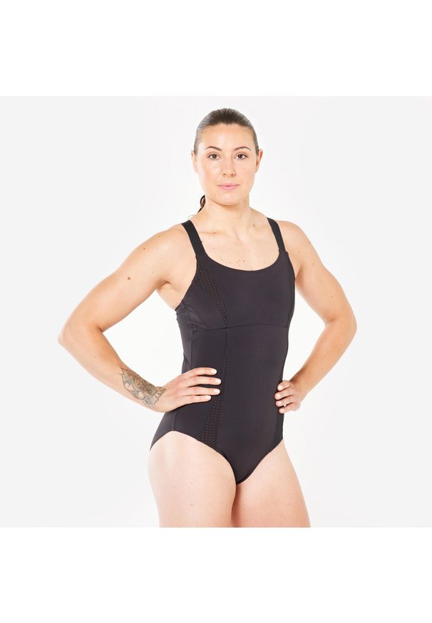 NABAIJI - Strój jednoczęściowy do aquafitness damski Nabaiji 900 Elea. Kolor: czarny, pomarańczowy, brązowy, wielokolorowy