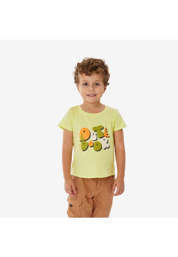 quechua - Koszulka turystyczna dla dzieci NH100. Kolor: żółty. Materiał: materiał, bawełna. Sport: turystyka piesza