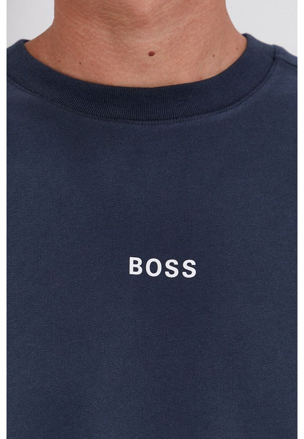 BOSS - Boss Bluza męska kolor granatowy gładka. Okazja: na co dzień. Kolor: niebieski. Materiał: dzianina. Wzór: gładki. Styl: casual