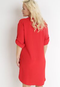 Born2be - Czerwona Sukienka Eurasius. Okazja: na co dzień. Kolor: czerwony. Materiał: tkanina. Wzór: gładki. Typ sukienki: proste, oversize. Styl: casual, boho. Długość: mini #3