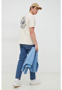 BOSS t-shirt bawełniany BOSS ORANGE kolor beżowy z nadrukiem. Kolor: beżowy. Materiał: bawełna. Wzór: nadruk #1