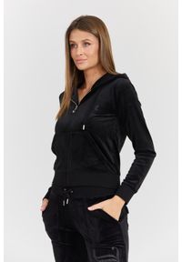 Juicy Couture - JUICY COUTURE Damska czarna bluza Robertson Jewelled Velour Hoodie, Rozmiar L. Okazja: na co dzień. Kolor: czarny. Materiał: welur. Styl: casual, elegancki #6