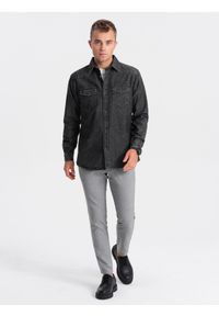 Ombre Clothing - Koszula męska jeansowa na zatrzaski z kieszonkami - czarna V3 OM-SHDS-0115 - XXL. Kolor: czarny. Materiał: jeans #10