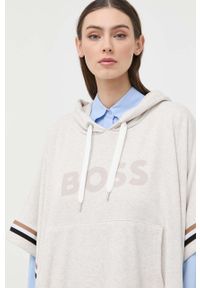 BOSS poncho kolor beżowy. Typ kołnierza: kaptur. Kolor: beżowy. Materiał: materiał #2