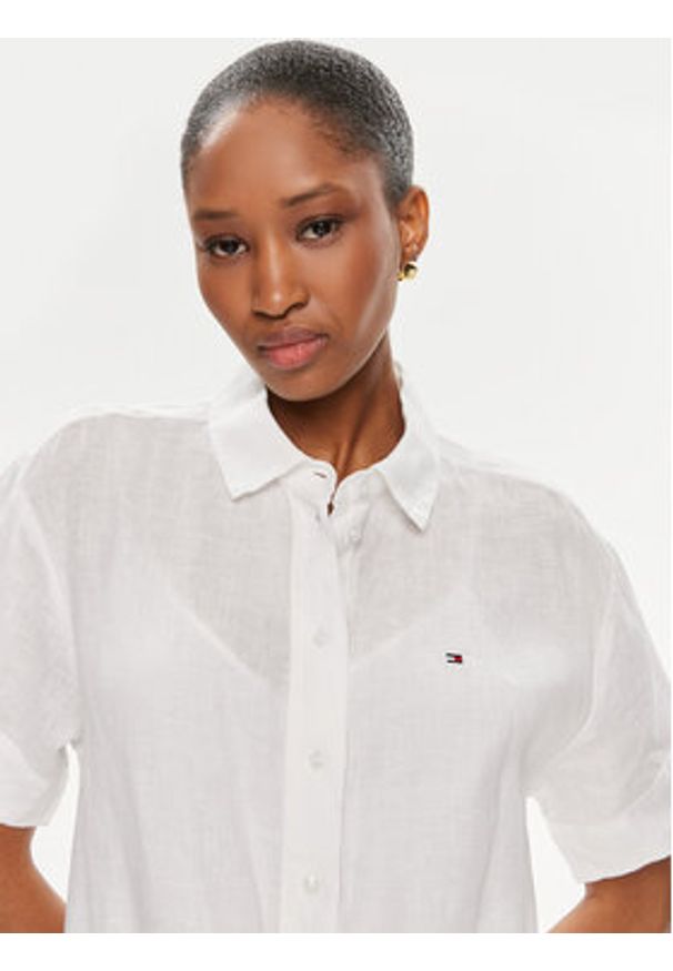 TOMMY HILFIGER - Tommy Hilfiger Sukienka koszulowa WW0WW41911 Biały Relaxed Fit. Kolor: biały. Materiał: len. Typ sukienki: koszulowe