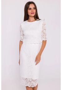 Stylove - Elegancka ołówkowa dwuczęściowa sukienka koronkowa ecru. Materiał: koronka. Typ sukienki: ołówkowe. Styl: elegancki