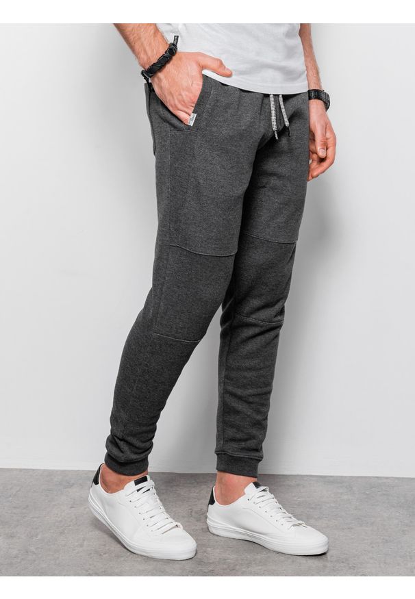 Ombre Clothing - Spodnie męskie dresowe joggery - grafitowe P1036 - XXL. Kolor: szary. Materiał: dresówka