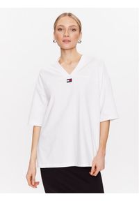 Tommy Jeans T-Shirt Badge DW0DW15299 Biały Oversize. Kolor: biały. Materiał: bawełna