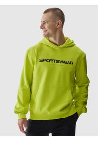 4f - 4F Bluza dresowa nierozpinana z kapturem męska - zielona XL. Okazja: na co dzień. Typ kołnierza: kaptur. Kolor: zielony. Materiał: dresówka. Wzór: napisy, gładki, ze splotem. Styl: sportowy, casual